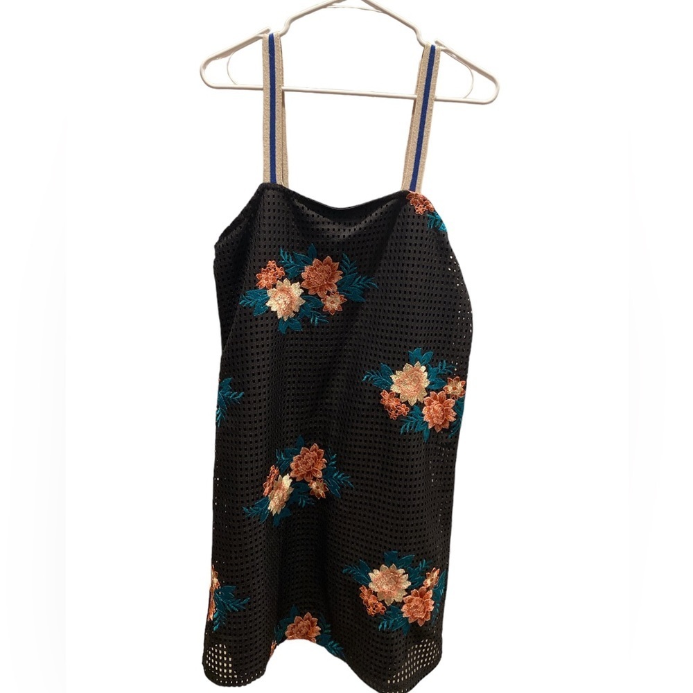 Zara Dress Mini Mesh Floral Black Embroidered Shift Whims | Size Medium - Picture 5 of 10